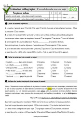 L’accord du verbe avec le sujet - Examen Evaluation- Fiches QCM - Quiz  : Primaire 5 - PDF à imprimer