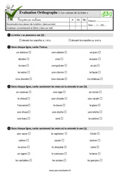 Les valeurs de la lettre c - Examen Evaluation- Fiches QCM - Quiz : Primaire 2 - PDF à imprimer
