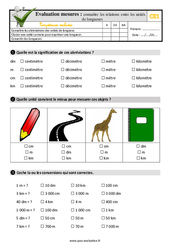 Connaître les relations entre les unités de longueurs - Examen Evaluation- Fiches QCM - Quiz : Primaire 2 - PDF à imprimer