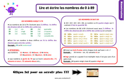 Lire et écrire les nombres de 0 à 89 - Examen Evaluation et bilan avec le corrigé : Primaire 2 - PDF à imprimer