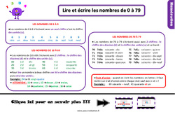 Lire et écrire les nombres de 0 à 79 - Examen Evaluation et bilan avec le corrigé : Primaire 2 - PDF à imprimer