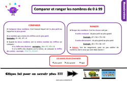 Comparer et ranger les nombres de 0 à 99 - Examen Evaluation et bilan avec le corrigé : Primaire 2 - PDF à imprimer