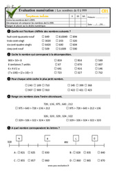 Evaluation avec les corrections - Les nombres de 0 à 999 - Bilan : Primaire 2 - PDF à imprimer