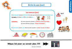 Evaluation avec le corrigé sur comment écrire le son [oer] - Bilan  : Primaire 4 - PDF à imprimer