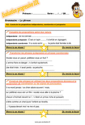Construire les propositions indépendantes, coordonnées et juxtaposées - Examen Evaluation progressive  : Primaire 5 - PDF à imprimer