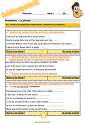 Identifier les propositions indépendantes, coordonnées et juxtaposées - Examen Evaluation progressive avec la correction : Primaire 5 - PDF à imprimer