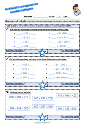 Encadrer un nombre entre deux dizaines et deux centaines (jusqu’à 999) - Examen Evaluation progressive  : Primaire 3 - PDF à imprimer