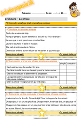 Reconnaitre une phrase simple et une phrase complexe - Examen Evaluation progressive  : Primaire 4 - PDF à imprimer