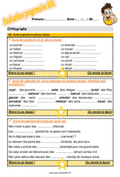 Ecrire le pluriel en ail aux, al aux - Examen Evaluation progressive : Primaire 5 - PDF à imprimer