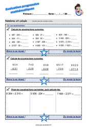 Les soustractions - Examen Evaluation progressive  : Primaire 3 - PDF à imprimer
