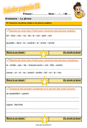 Construire une phrase simple et une phrase complexe - Examen Evaluation progressive : Primaire 4 - PDF à imprimer