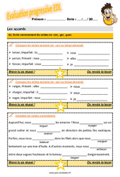 Ecrire correctement les verbes en - cer, - ger, - guer - Examen Evaluation progressive avec la correction : Primaire 4 - PDF à imprimer