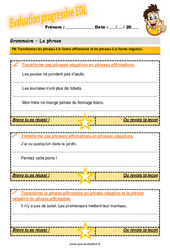 Transformer les phrases à la forme affirmative et les phrases à la forme négative - Examen Evaluation progressive  : Primaire 4 - PDF à imprimer