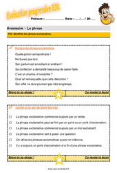 Identifier des phrases exclamatives - Examen Evaluation progressive avec la correction : Primaire 4 - PDF à imprimer
