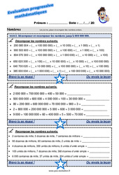 Décomposer et recomposer les nombres jusqu’à 999 999 999 - Examen Evaluation progressive : Primaire 5 - PDF à imprimer