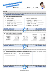 Calculer avec des nombres entiers - Examen Evaluation progressive : Primaire 5 - PDF à imprimer