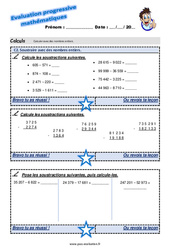 Soustraire avec des nombres entiers - Examen Evaluation progressive : Primaire 5 - PDF à imprimer