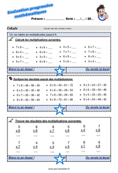 Les tables de multiplication jusqu’à 9 - Examen Evaluation progressive : Primaire 5 - PDF à imprimer