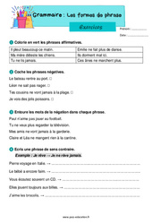 Les formes de phrase - Exercices de grammaire : Primaire 2 - PDF à imprimer
