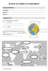 Se situer sur le globe ou sur planisphère - Cours, Leçon : Primaire 3 - PDF à imprimer