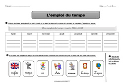 Emploi du temps - Exercices : Primaire 3 - PDF à imprimer