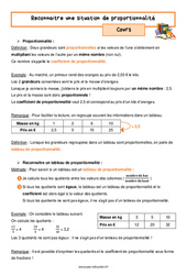 Reconnaitre une situation de proportionnalité - Cours : Secondaire 1 - PDF à imprimer