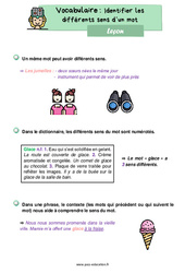 Identifier les différents sens d’un mot - Cours, Leçon : Primaire 2 - PDF à imprimer