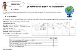 Se repérer sur un globe et sur un planisphère - Exercices : Primaire 2 - PDF à imprimer