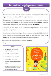 Droits et devoirs en classe - Cours, Leçon : Primaire 4, 5 - PDF à imprimer