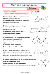 Les propriétés de la symétrie centrale - Examen Evaluation avec la correction : Secondaire 1 - PDF à imprimer