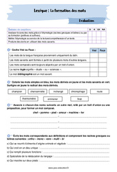 La formation des mots - Examen Evaluation avec la correction : Secondaire 2 - PDF à imprimer
