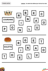 Colorie les lettres pour former les mots - Épiphanie - Discrimination visuelle : Maternelle 2 - PDF à imprimer