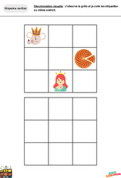 Observe la grille et colle les étiquettes - Épiphanie - Discrimination visuelle : Maternelle 1 - PDF à imprimer
