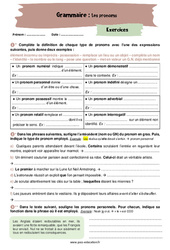 Les pronoms (personnels, possessifs, adverbial, numéral, ...) - Exercices avec les corrigés : Secondaire 2 - PDF à imprimer