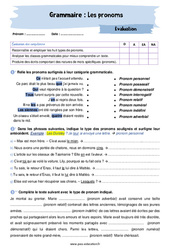 Les pronoms (personnels, possessifs, adverbial, numéral, ...) - Examen Evaluation avec la correction : Secondaire 2 - PDF à imprimer