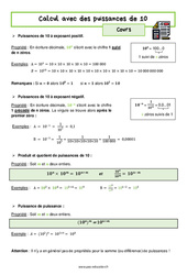Calcul avec des puissances de 10 - Cours : Secondaire 2 - PDF à imprimer