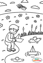 S'amuser en plein air - Printemps - Coloriage - Se repérer dans l'espace en maternelle : Maternelle 1, 2 - PDF à imprimer