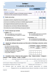 Le vocabulaire de l’information - Examen Evaluation avec la correction : Secondaire 2 - PDF à imprimer