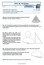 Cône de révolution - Examen Evaluation avec la correction : Secondaire 2 - PDF à imprimer
