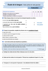Voix active et voix passive - Examen Evaluation avec la correction : Secondaire 2 - PDF à imprimer