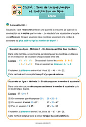 Sens de la soustraction et soustraction en ligne - Cours, Leçon : Primaire 2 - PDF à imprimer