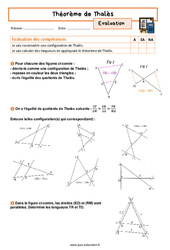 Calcul de longueur - Examen Evaluation avec la correction sur le théorème de Thalès : Secondaire 3 - PDF à imprimer
