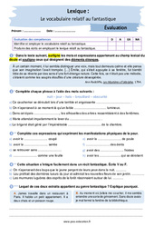 Le vocabulaire relatif au fantastique - Examen Evaluation avec la correction : Secondaire 2 - PDF à imprimer