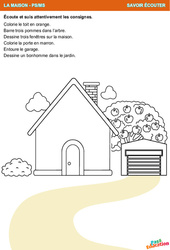 La maison - Dessin - Savoir écouter en maternelle : Maternelle 1 - PDF à imprimer