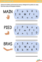 Les parties du corps (main, pied et bras) - Lecture : Maternelle 1, 2 - PDF à imprimer