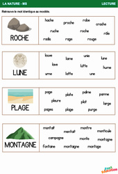 Roche, Lune, Plage, Montagne - Lecture : Maternelle 1, 2 - PDF à imprimer