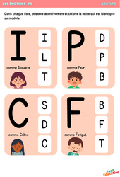 Inquiète, Peur, Calme et Fatigué - Les émotions - Lecture : Maternelle 1 - PDF à imprimer