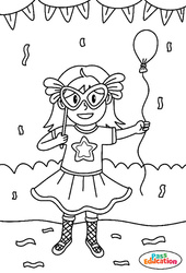 La fille au ballon - Coloriage sur le carnaval : Maternelle 1, 2, Primaire 1 - PDF à imprimer