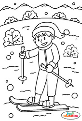 Au ski - Coloriage sur l'hiver : Maternelle 1, 2, Primaire 1 - PDF à imprimer