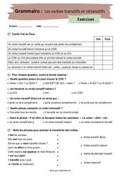 Les verbes transitifs et intransitifs - Exercices corrigés : Secondaire 2 - PDF à imprimer